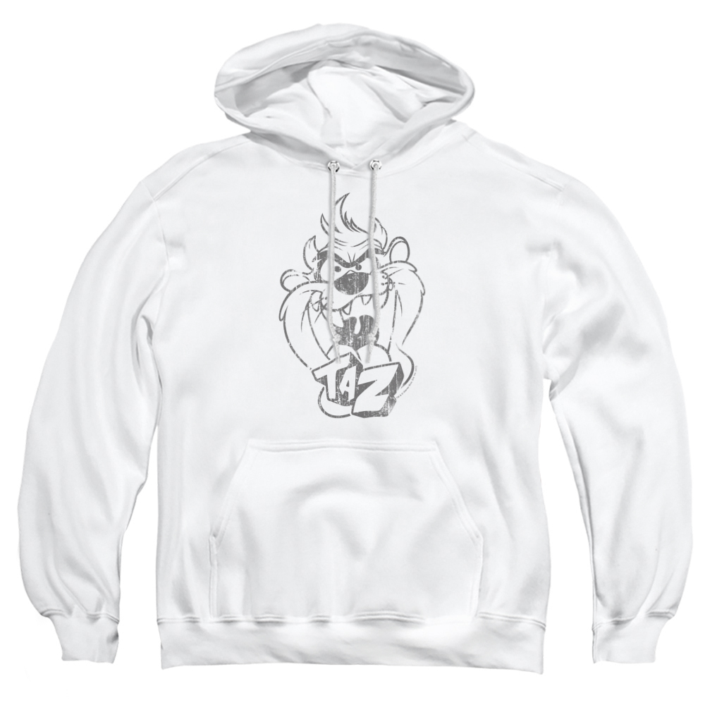 Looney Tunes Faded Taz Unisex Adult Pull-Over Heather Hoodie, Small, White